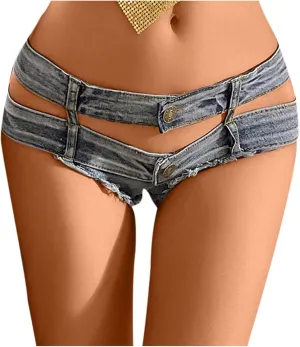 Women's Sexy Low Rise Denim Short Stretch Mini Denim Shorts Hot Beach Party Pants Clubwear Nightclub Denim Shorts