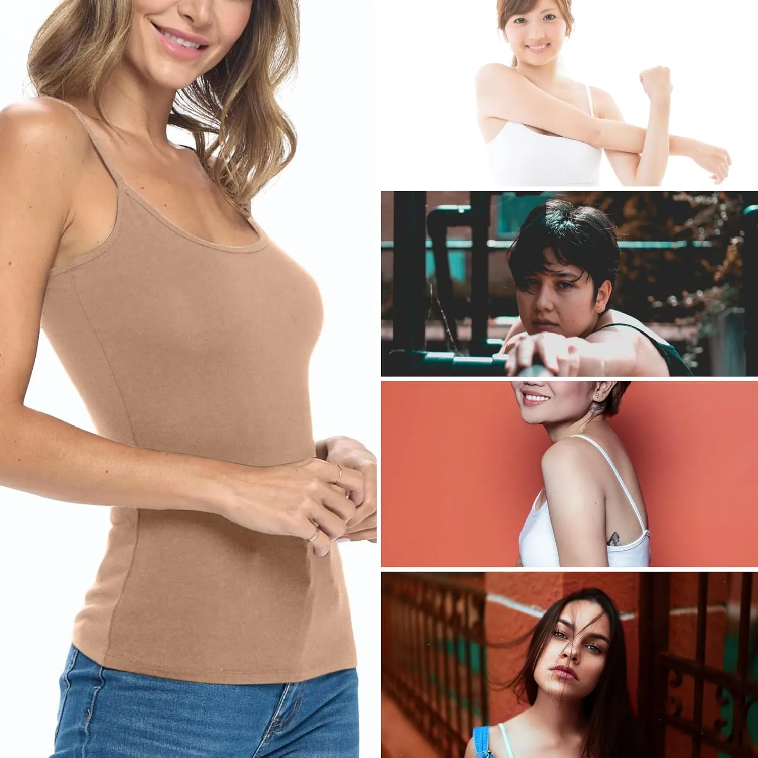 Women's Soft and Breathable Cotton Stretch Camisole with Adjustable Strap Tank Top