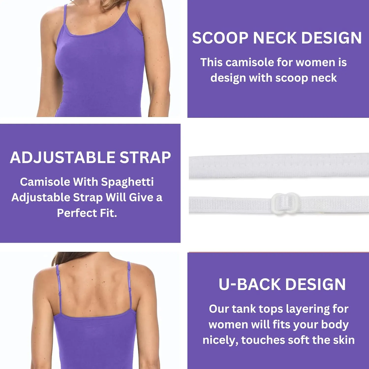 Women's Soft and Breathable Cotton Stretch Camisole with Adjustable Strap Tank Top
