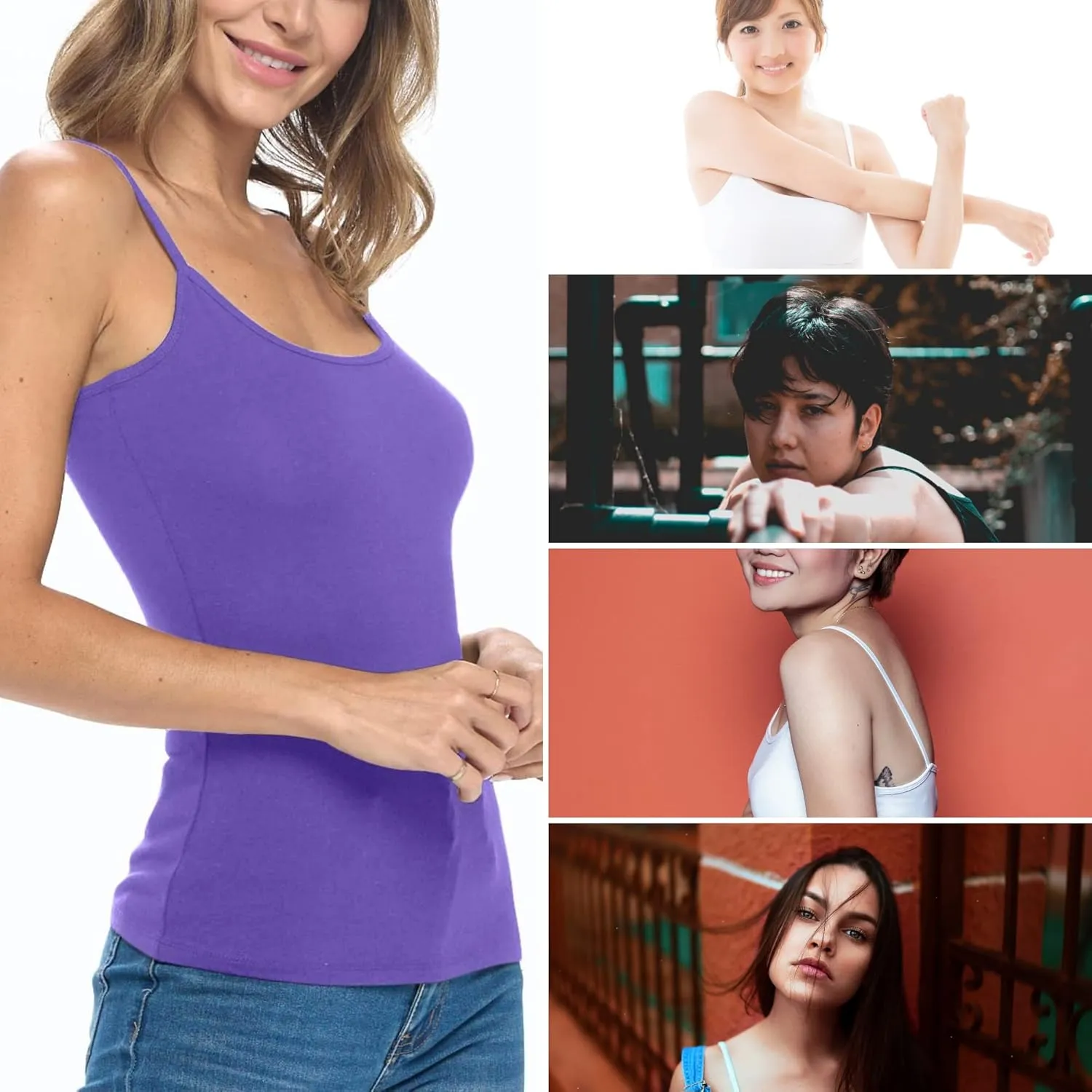 Women's Soft and Breathable Cotton Stretch Camisole with Adjustable Strap Tank Top