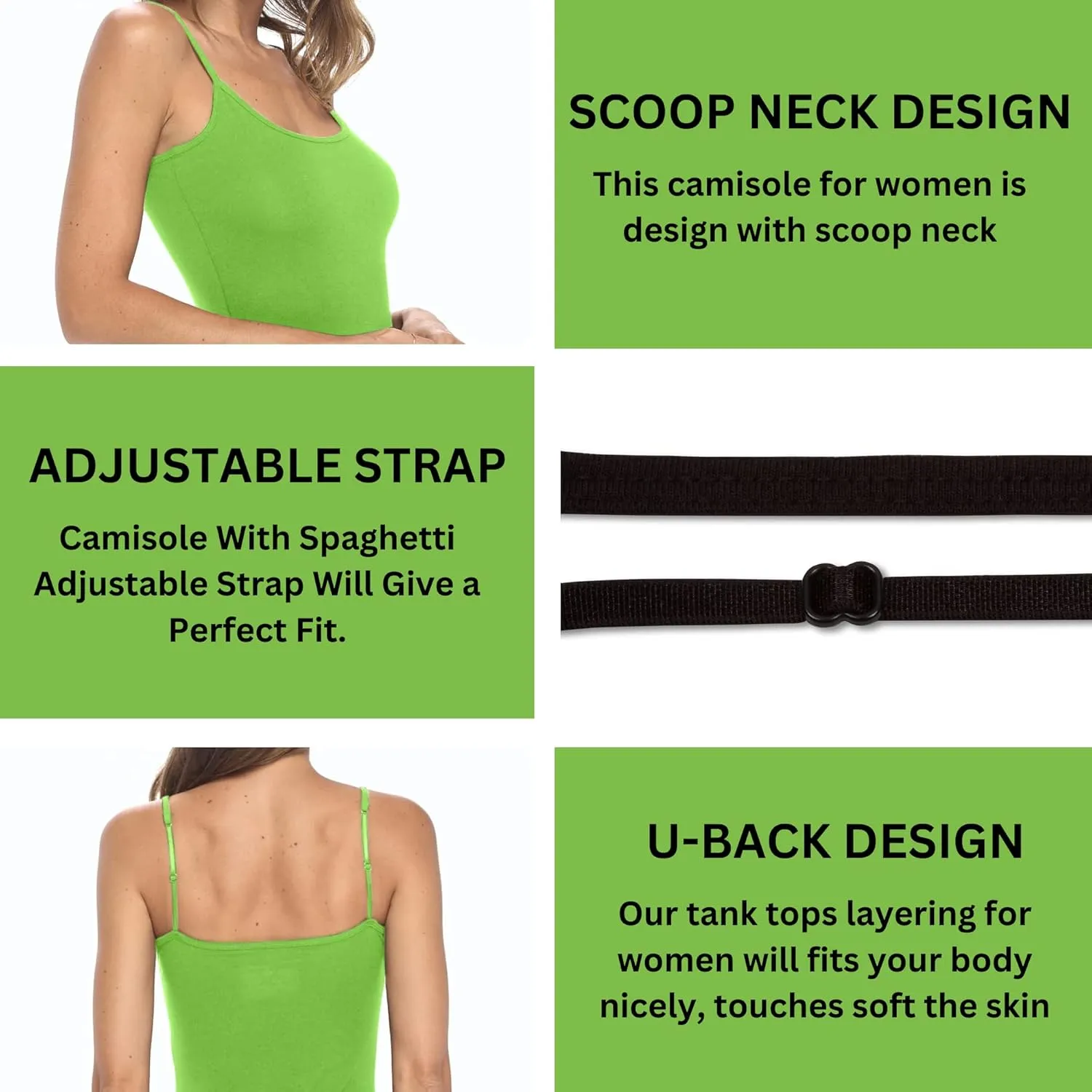 Women's Soft and Breathable Cotton Stretch Camisole with Adjustable Strap Tank Top