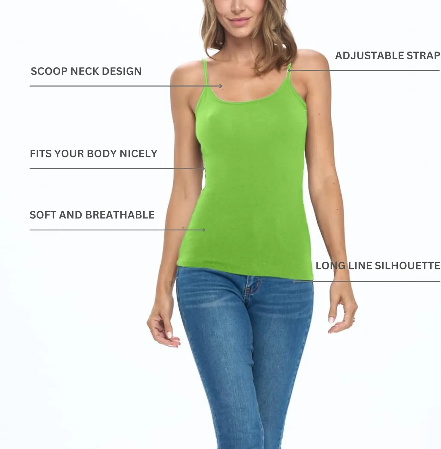 Women's Soft and Breathable Cotton Stretch Camisole with Adjustable Strap Tank Top