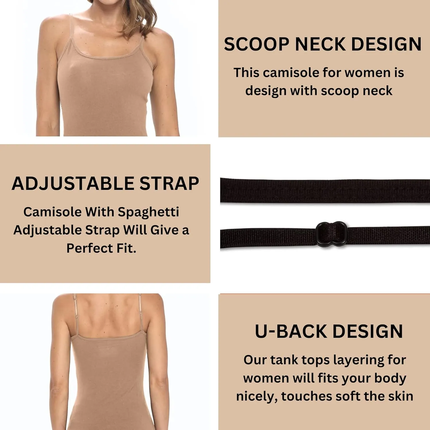 Women's Soft and Breathable Cotton Stretch Camisole with Adjustable Strap Tank Top
