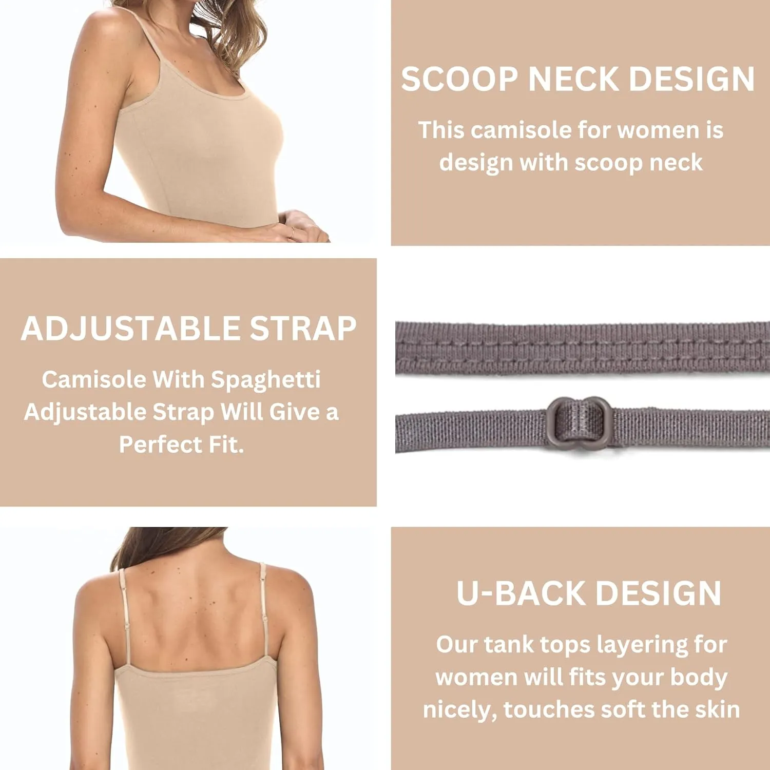 Women's Soft and Breathable Cotton Stretch Camisole with Adjustable Strap Tank Top