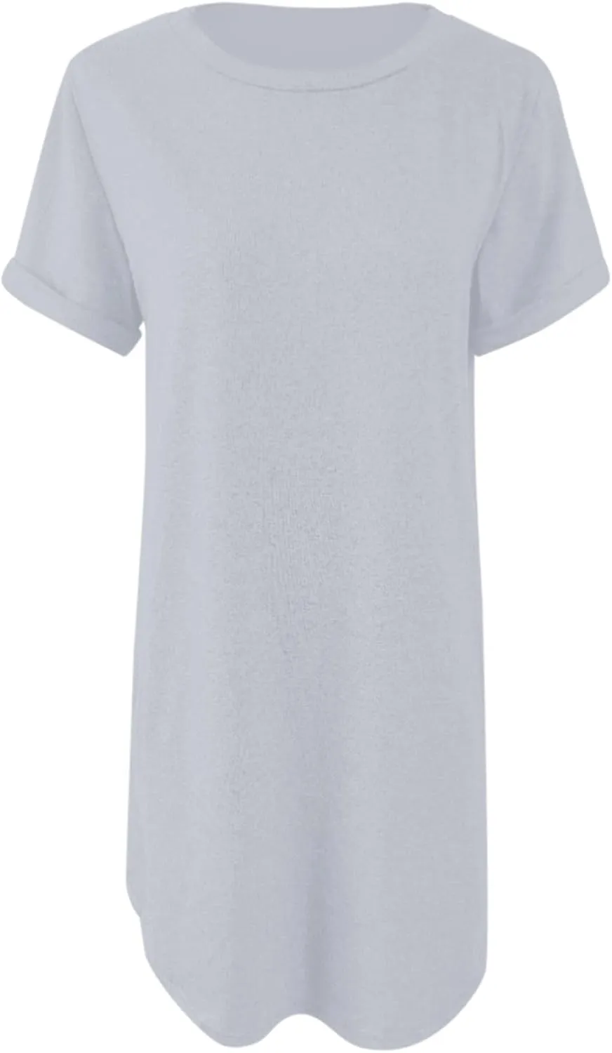Women's Summer Casual T-Shirt Vacation Dresses Women Casual Crewneck Mesh Panel Bell Sleeve Loose Tunic Dress Flowy Dresses
