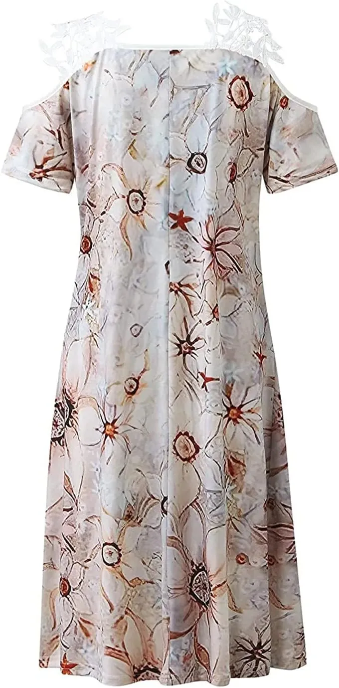 Women's Summer Dresses Boho Floral Print Loose Casual V-Neck Short Sleeve Long Maxi Dress 2024 Casual, S-3XL