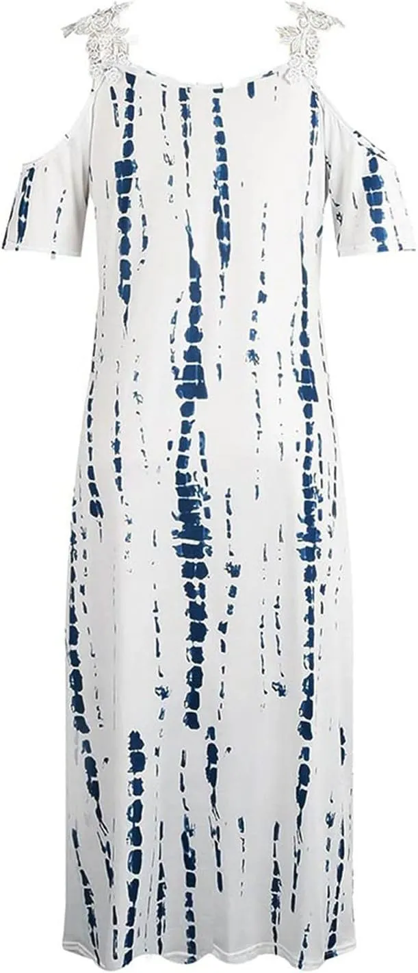 Women's Summer Dresses Boho Floral Print Loose Casual V-Neck Short Sleeve Long Maxi Dress 2024 Casual, S-3XL