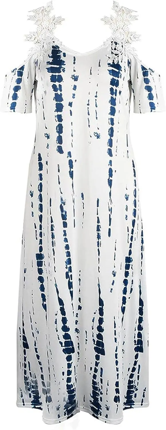 Women's Summer Dresses Boho Floral Print Loose Casual V-Neck Short Sleeve Long Maxi Dress 2024 Casual, S-3XL