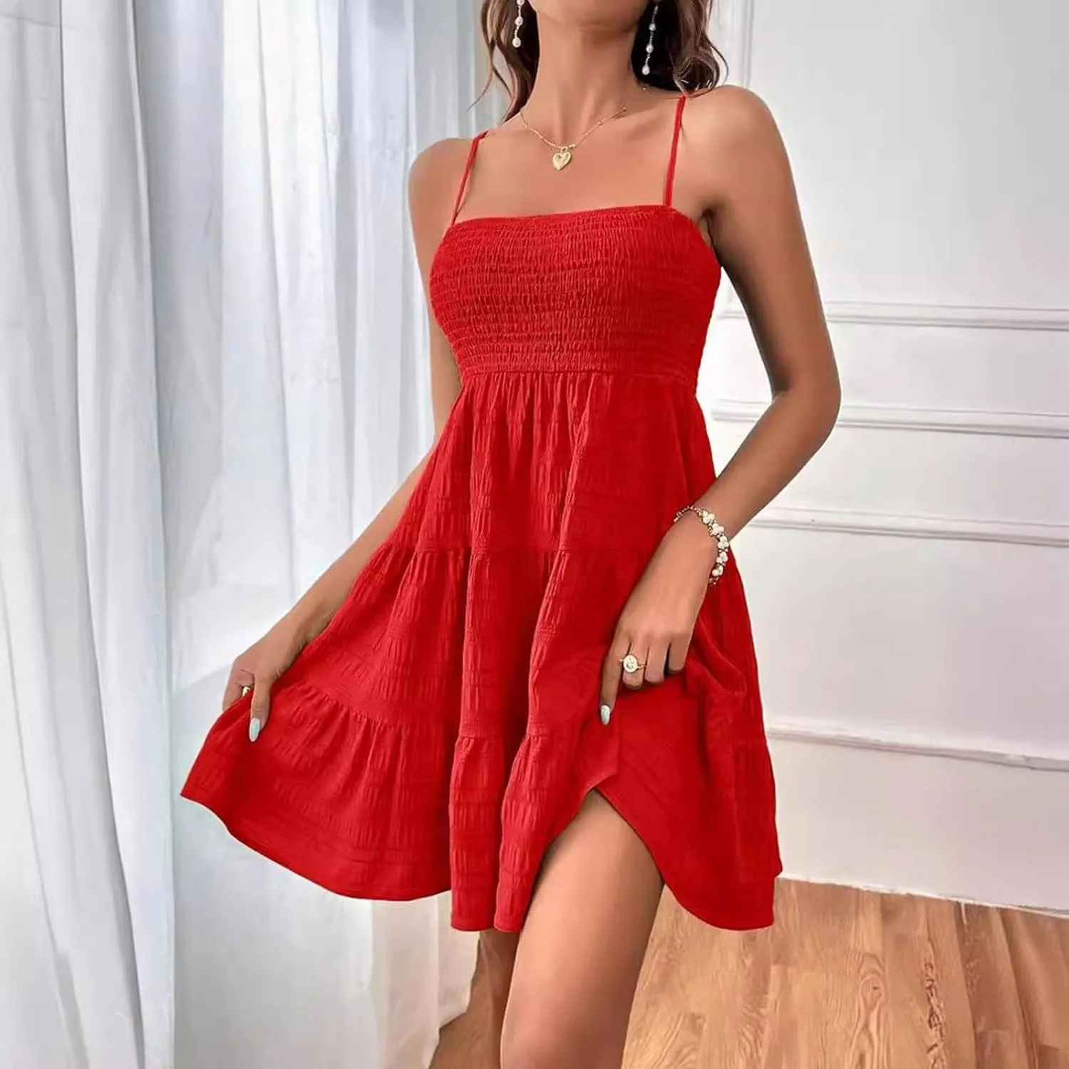 Women's Summer Smock Cami Mini Dress Sleeveless Swing A Line Short Dresses Graduation Dresses, XX-Large, Blue