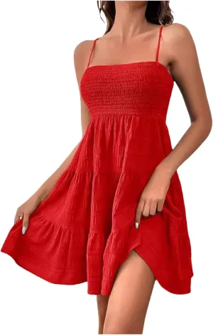 Women's Summer Smock Cami Mini Dress Sleeveless Swing A Line Short Dresses Graduation Dresses, XX-Large, Blue