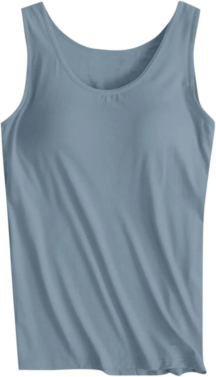 Womens Tank Tops with Built in Bra Plus Size Padded Camisole Shelf Bra Workout Yoga Shirt Casual Basic Undershirt