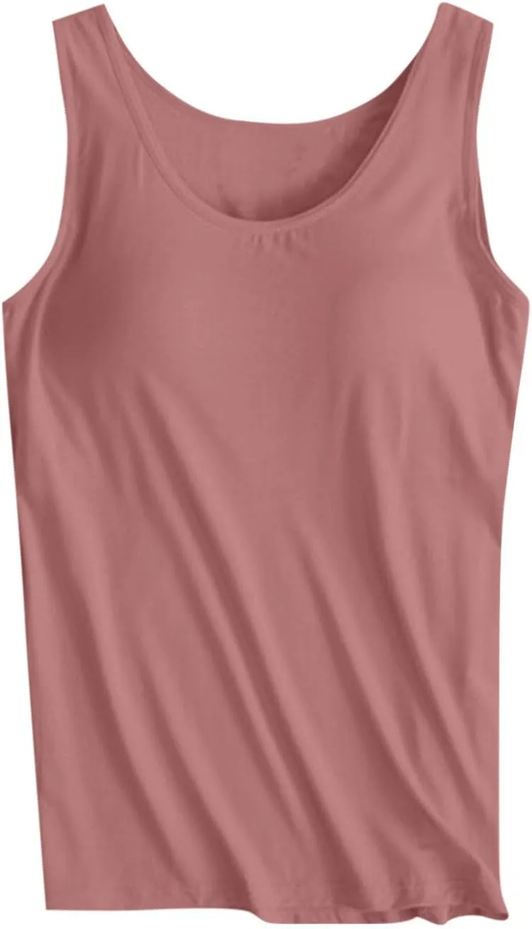 Womens Tank Tops with Built in Bra Plus Size Padded Camisole Shelf Bra Workout Yoga Shirt Casual Basic Undershirt