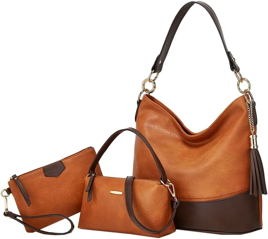 Women's Tote Bags Vegan Leather 3pcs Top Handle Satchel Purse Oversized Shoulder Crossbody Handbags