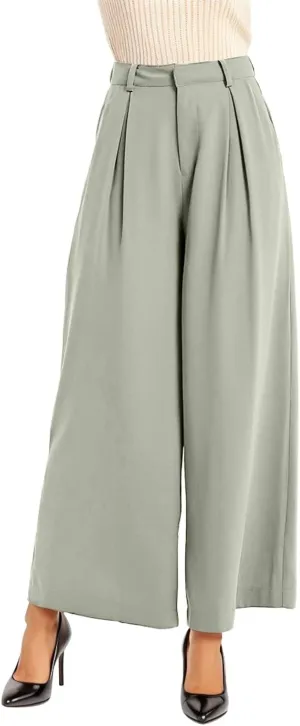 Womens Wide Leg High Waist Wide Leg Pants Casual Pants Comfy Pockets Relaxed Trousers Misses Business Suits