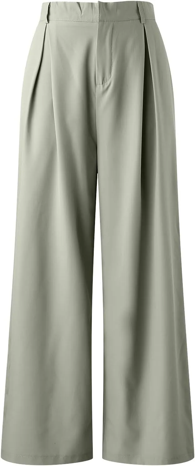 Womens Wide Leg High Waist Wide Leg Pants Casual Pants Comfy Pockets Relaxed Trousers Misses Business Suits