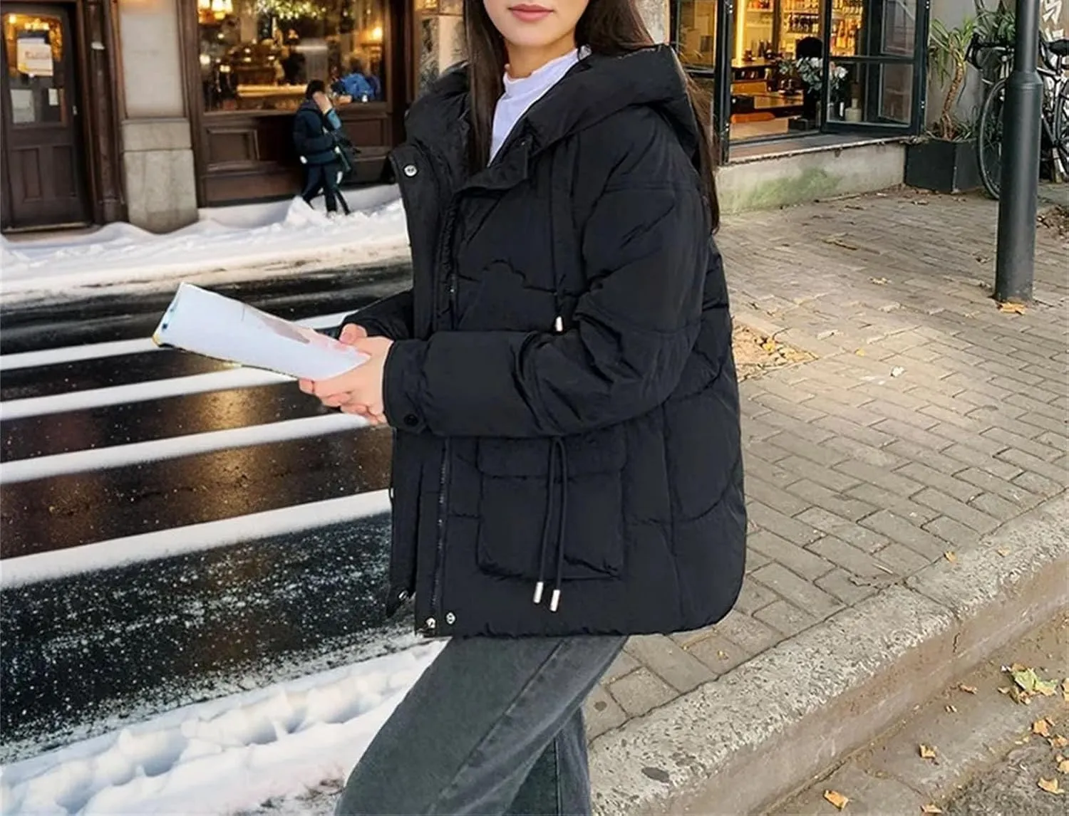 Women's Winter Cotton Padded Coat Casual Warm Down Jacket Thicken Large Pocket Hooded Parkas