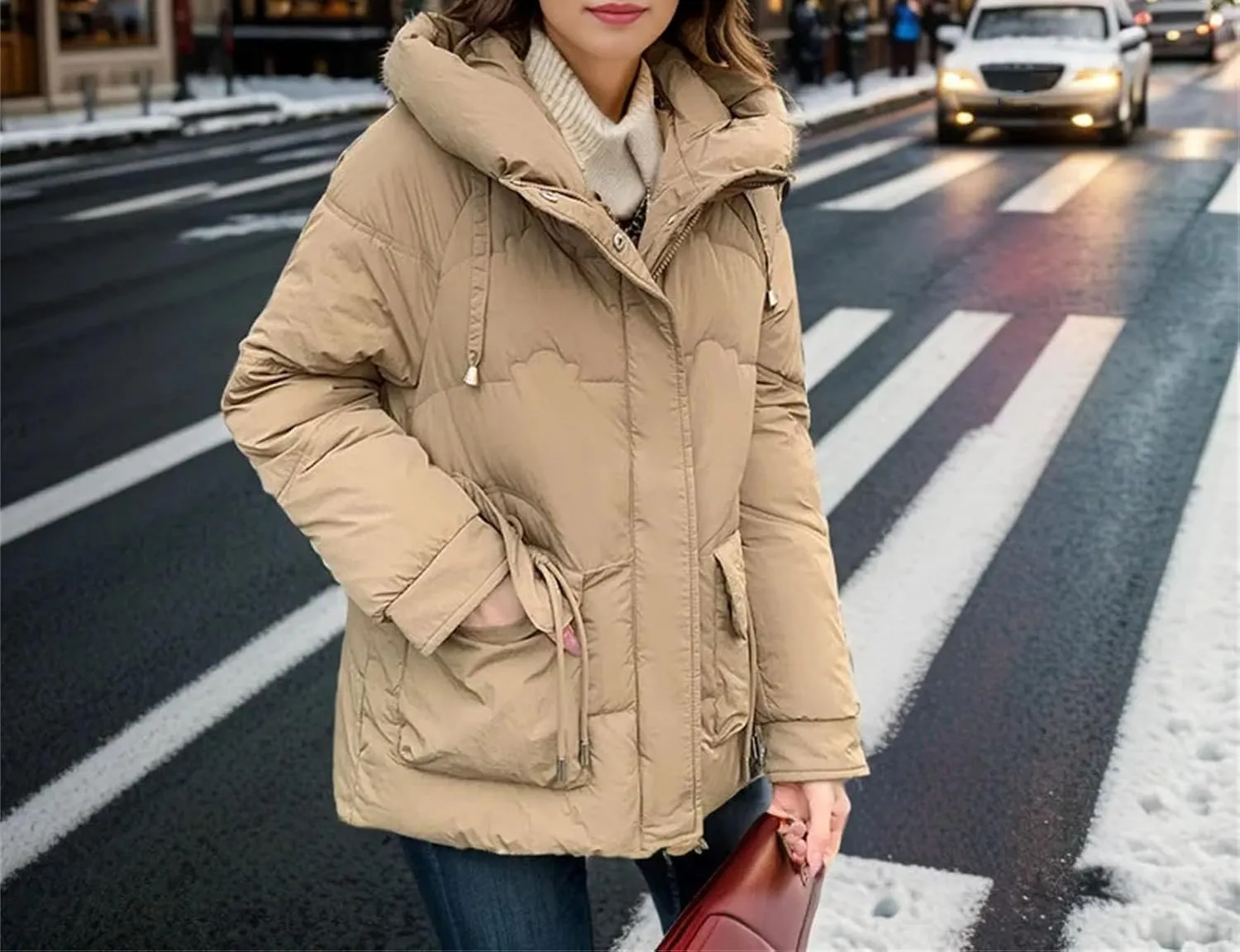 Women's Winter Cotton Padded Coat Casual Warm Down Jacket Thicken Large Pocket Hooded Parkas