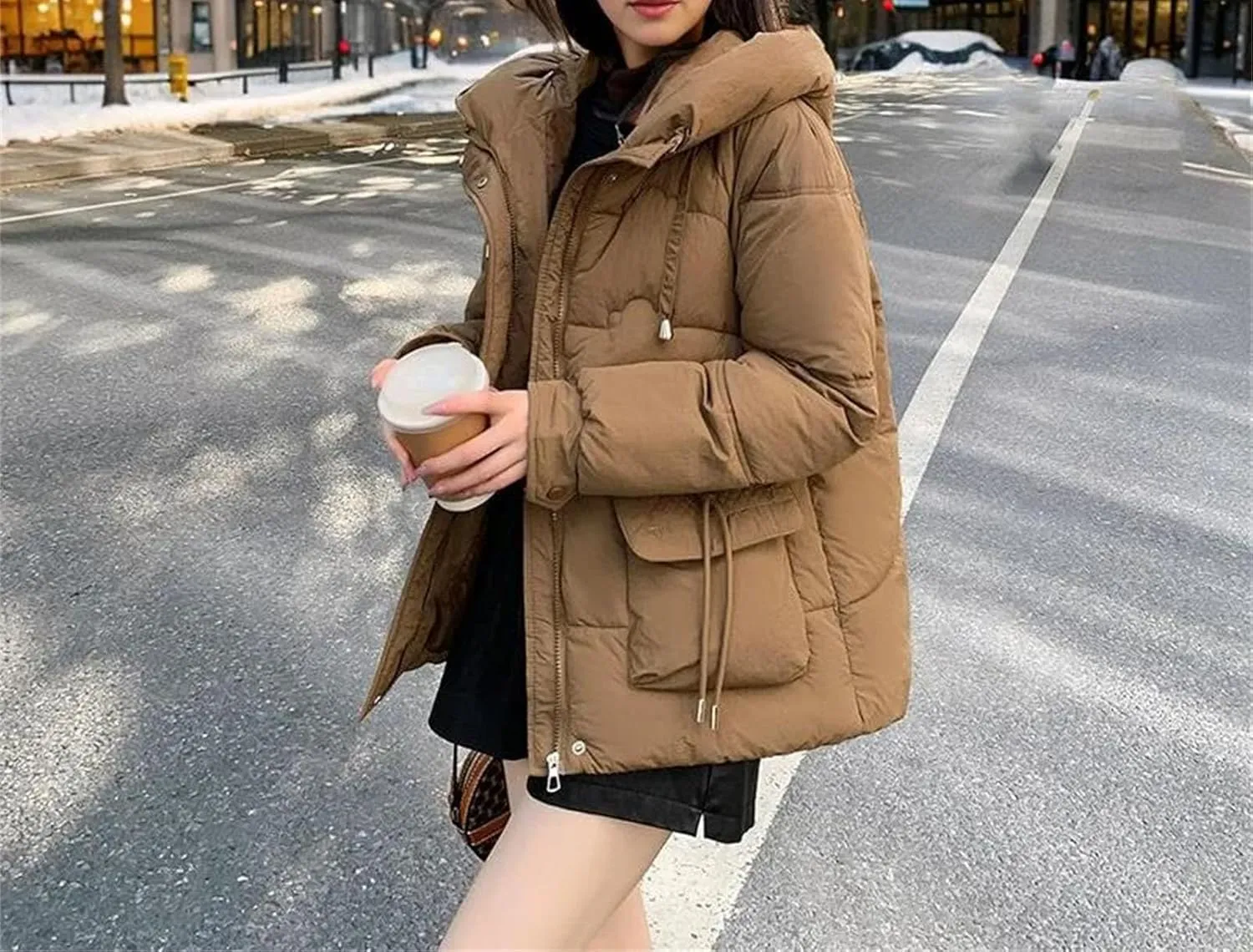 Women's Winter Cotton Padded Coat Casual Warm Down Jacket Thicken Large Pocket Hooded Parkas