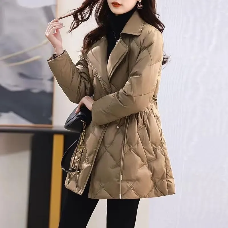 Women's Winter Down Cotton Jacket Suit Collar Long Cotton Padded Jackets Coats Slim Female Parka Outerwear