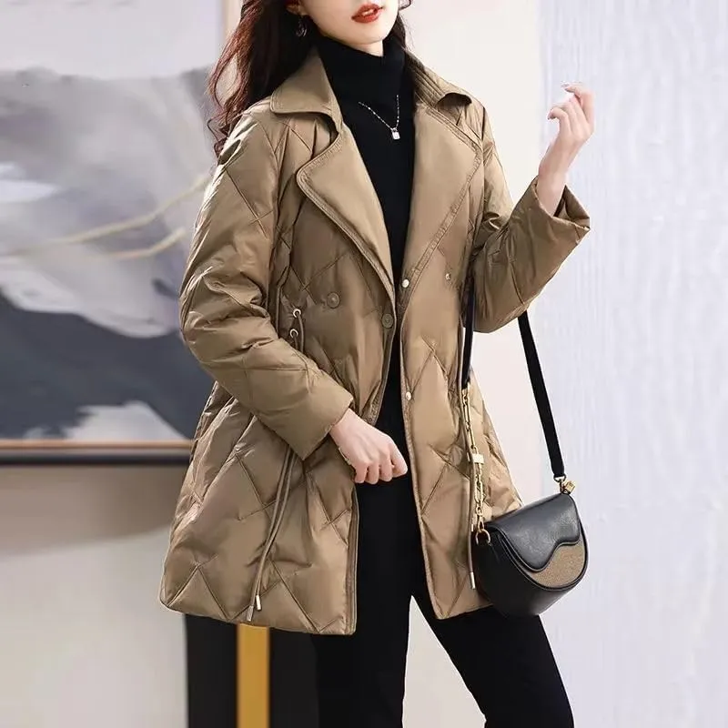 Women's Winter Down Cotton Jacket Suit Collar Long Cotton Padded Jackets Coats Slim Female Parka Outerwear