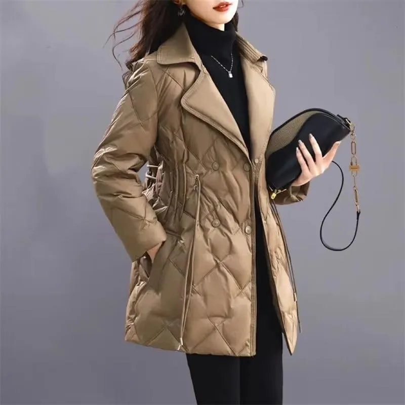 Women's Winter Down Cotton Jacket Suit Collar Long Cotton Padded Jackets Coats Slim Female Parka Outerwear