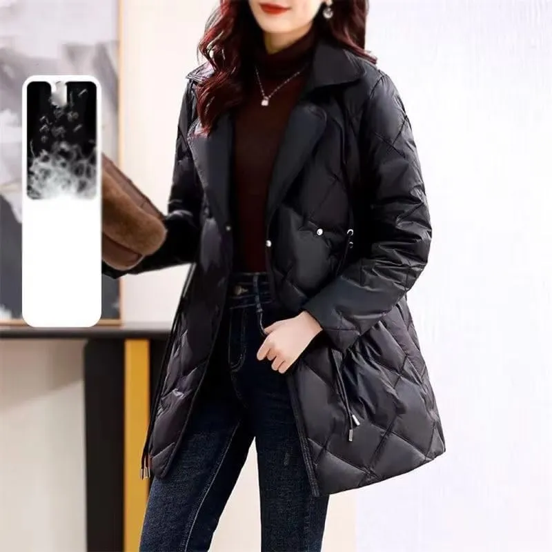Women's Winter Down Cotton Jacket Suit Collar Long Cotton Padded Jackets Coats Slim Female Parka Outerwear