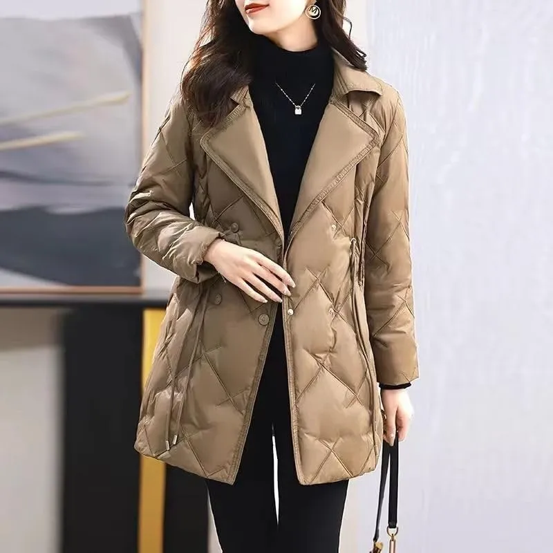 Women's Winter Down Cotton Jacket Suit Collar Long Cotton Padded Jackets Coats Slim Female Parka Outerwear