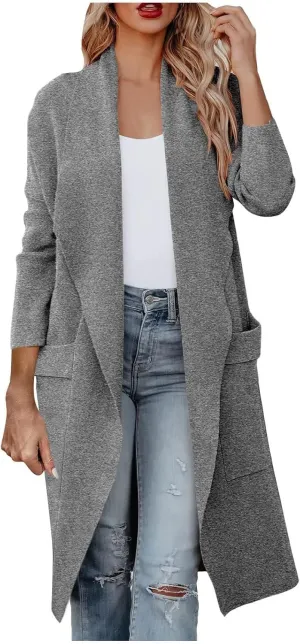 Womens Wool Blend Coat Casual Loose Lapel Open Front Cardigan Oversized Knit Long Sleeve Jacket Winter Overcoat