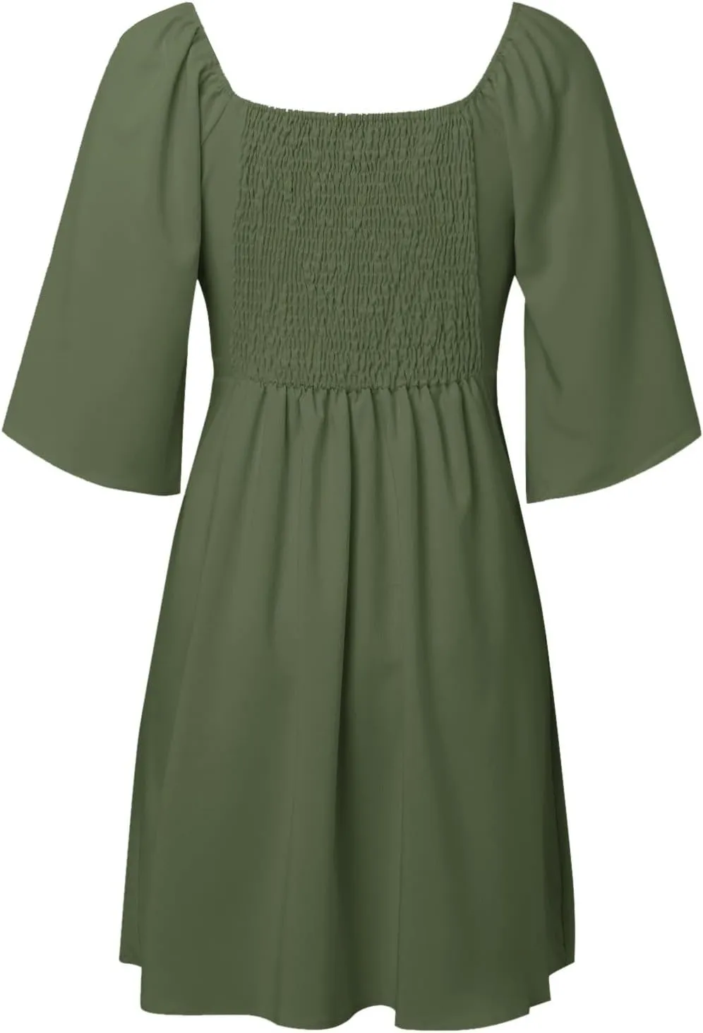 Women's Wrap V Neck Short Flared Sleeve Wedding Guest Dress Smocked Elastic Waist Tiered Belted Ruffle Hem Mini Dress