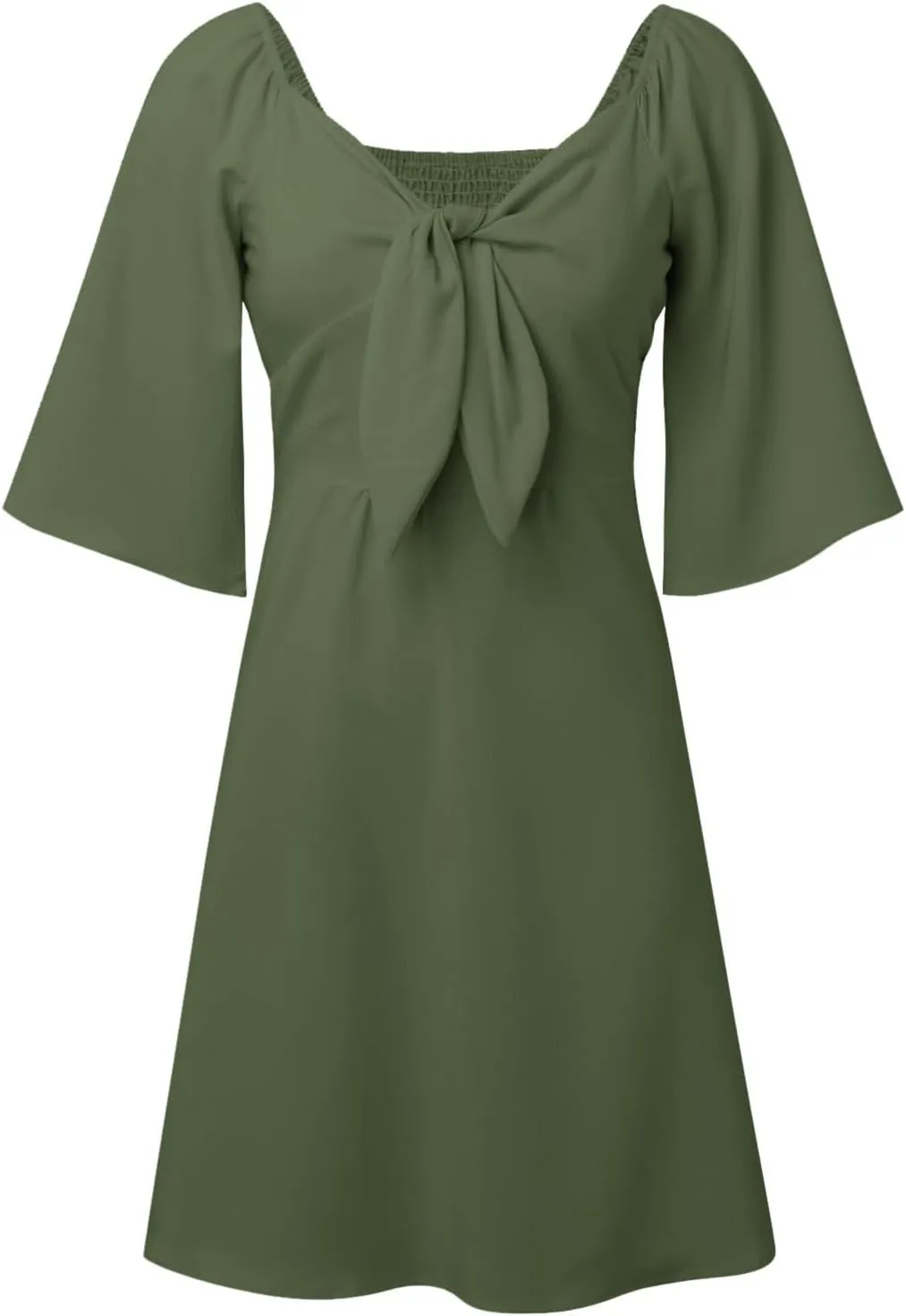 Women's Wrap V Neck Short Flared Sleeve Wedding Guest Dress Smocked Elastic Waist Tiered Belted Ruffle Hem Mini Dress