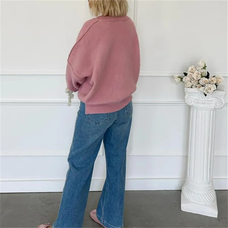Women's Y2k Oversized Sweater Tied with Bow Long Sleeve Knitted Pullover Fairycore Grunge Shirt Tops Knitwear