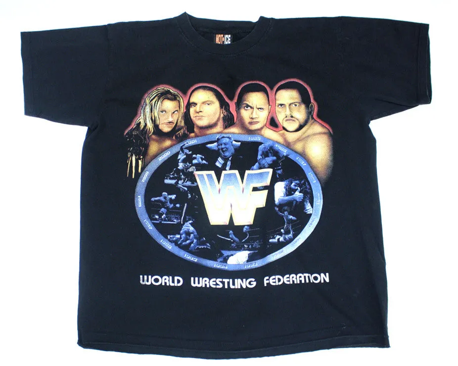 WWF ATTITUDE CARTOON FACES VINTAGE T-SHIRT L