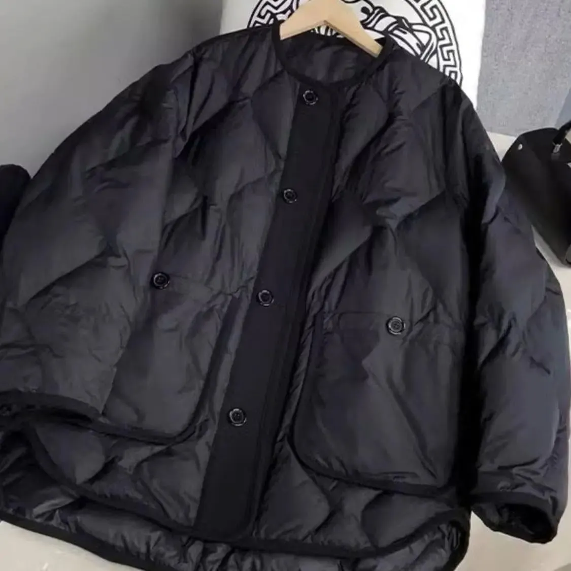 Xingfenly Japanese Rhombus Collarless Cotton-padded Coat Winter Thickened Warm Loose Casual Street Male Clothes