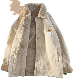 Xingfenly Winter Thickened Lapel Cotton-padded Coat Couple Loose Casual Street Men Tops Male Clothes
