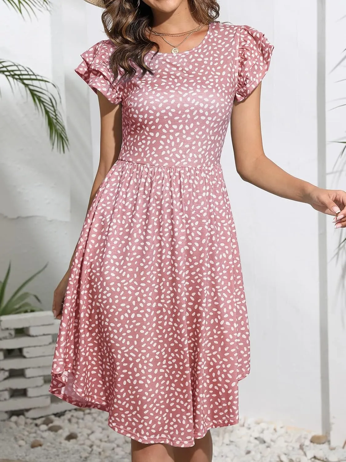 YATHON Casual Summer Dresses for Women with Pockets Crewneck Sundress