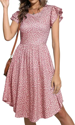 YATHON Casual Summer Dresses for Women with Pockets Crewneck Sundress