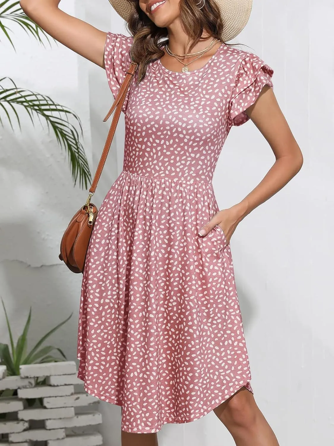YATHON Casual Summer Dresses for Women with Pockets Crewneck Sundress