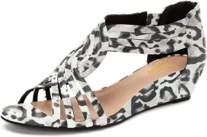 YDN Women Summer Wedge Glitter Sandals Open Toe Rhinestones Cross Over Straps Mid Heels with Back Zippper Holiday Casual Shoe Size 4-15