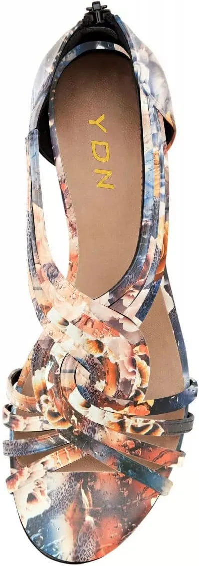 YDN Women Summer Wedge Glitter Sandals Open Toe Rhinestones Cross Over Straps Mid Heels with Back Zippper Holiday Casual Shoe Size 4-15