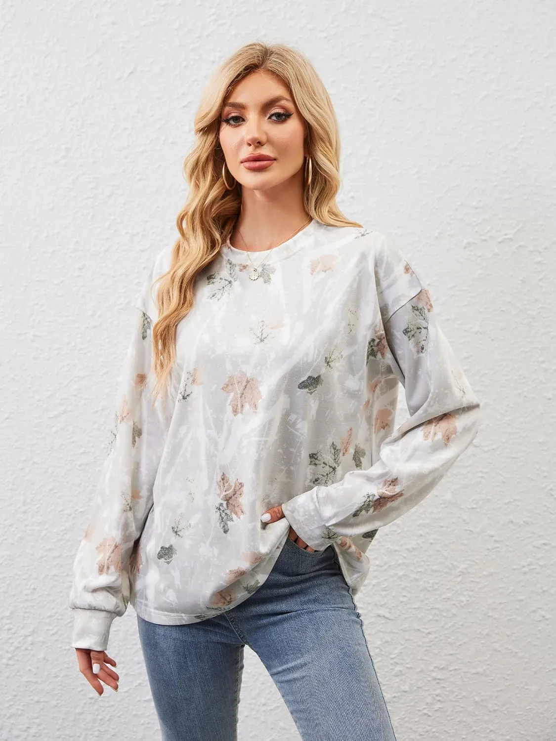 YKR Camo Shirts for Women Long Sleeve Loose Fit Crewneck Oversized Pullover Sweatshirts Baggy Streetwear