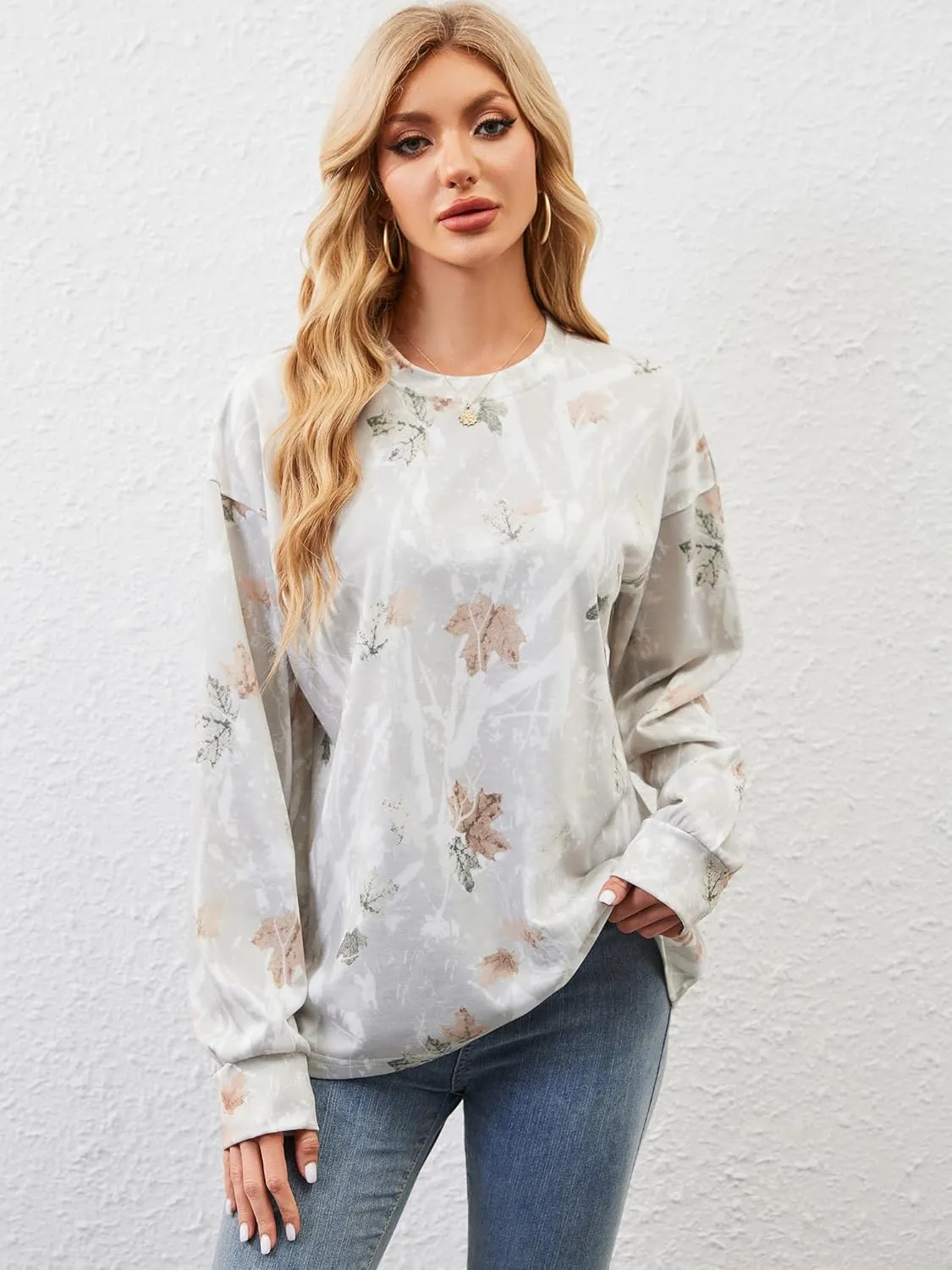 YKR Camo Shirts for Women Long Sleeve Loose Fit Crewneck Oversized Pullover Sweatshirts Baggy Streetwear