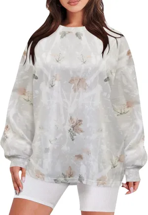YKR Camo Shirts for Women Long Sleeve Loose Fit Crewneck Oversized Pullover Sweatshirts Baggy Streetwear