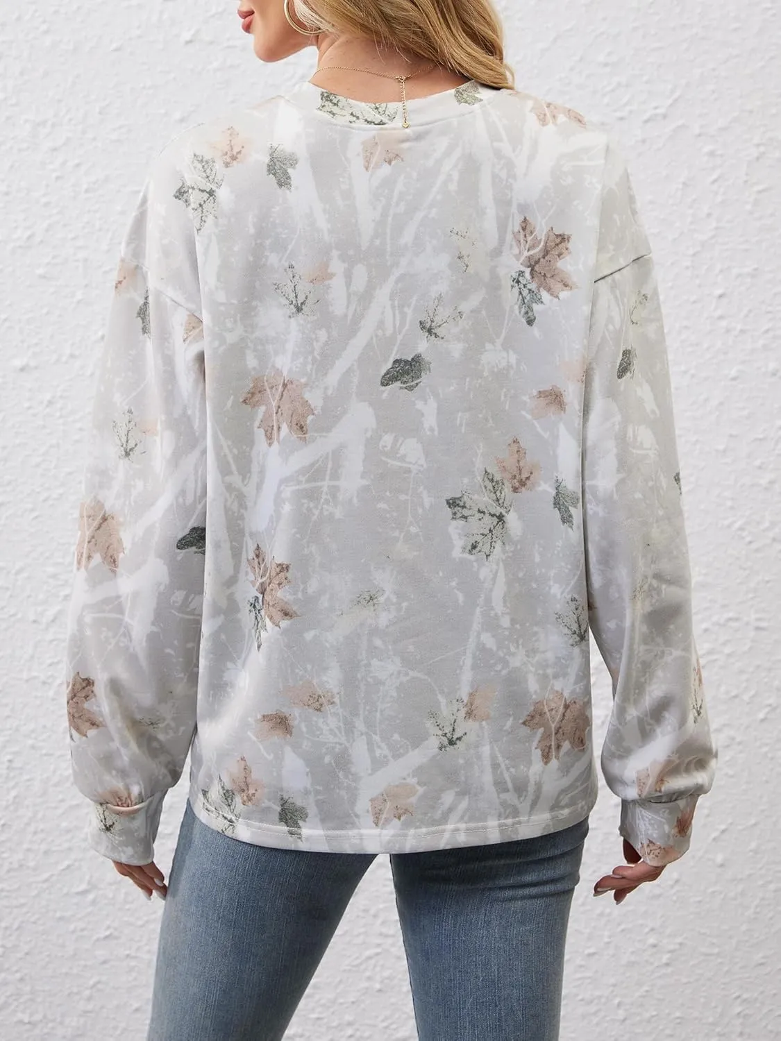 YKR Camo Shirts for Women Long Sleeve Loose Fit Crewneck Oversized Pullover Sweatshirts Baggy Streetwear
