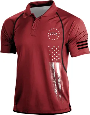 Ymosrh Men's 4th of July Polo Shirts Short Sleeve Tactical Shirts Golf T Shirts for Men, S-4XL