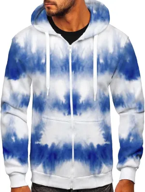 Ymosrh Men's Hoodies Zip Up Fashion Casual Zipper Gradient Tie-Dye Print With Hooded Sweatshirt Jacket Hoodies, XL-6XL