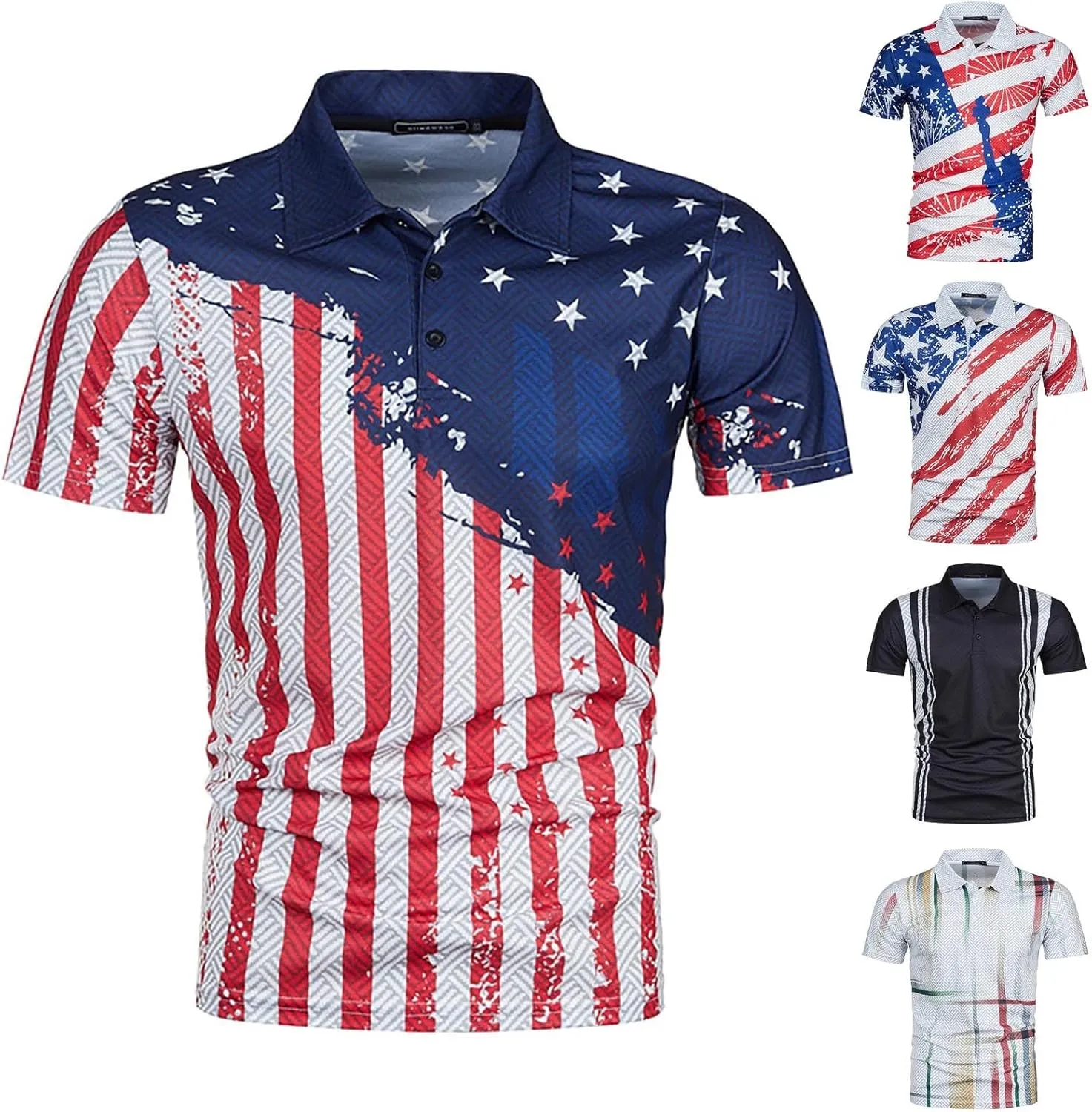 Ymosrh Men's Polo Shirts Short Sleeve Graphic Golf Shirts Casual Button Down T Shirt Business Casual Shirts, M-5XL