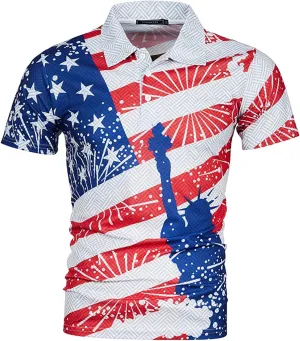 Ymosrh Men's Polo Shirts Short Sleeve Graphic Golf Shirts Casual Button Down T Shirt Business Casual Shirts, M-5XL