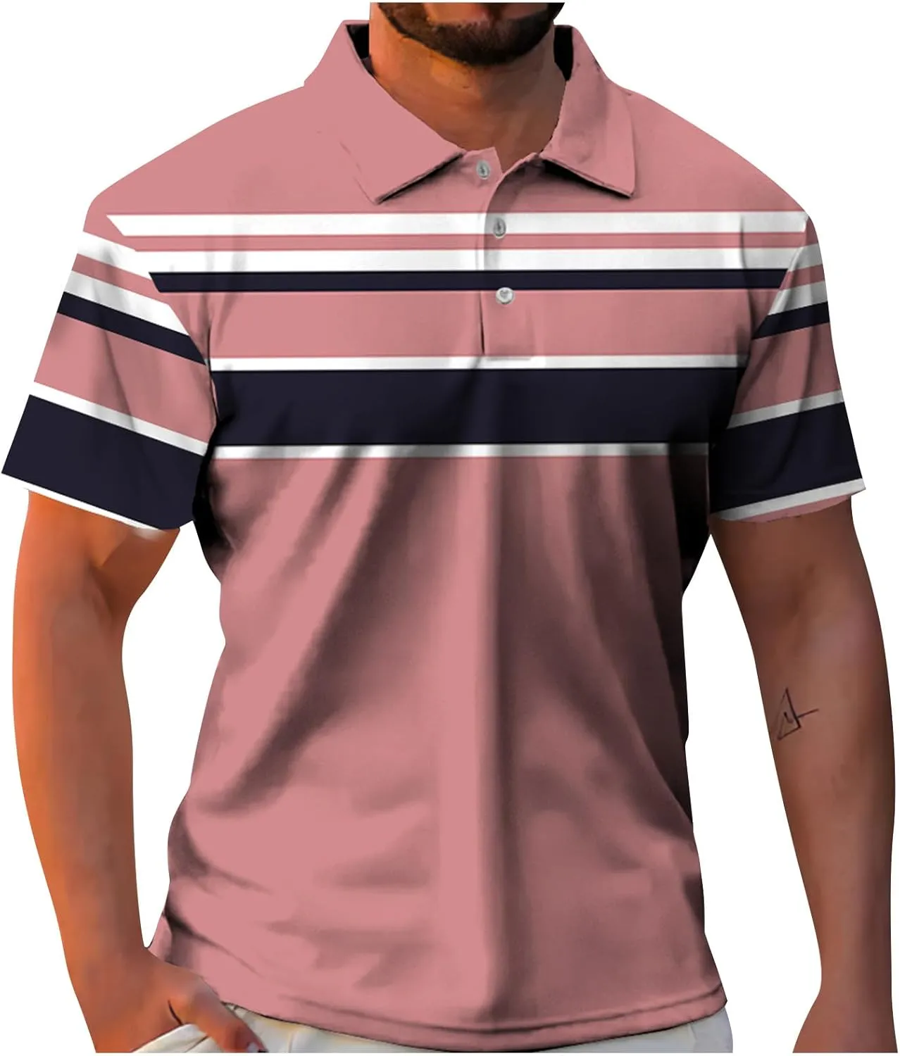 Ymosrh Men's Polo Shirts Short Sleeve Shirt Stretch Short Casual Golf Shirts Slim Fit Collared Shirts Short, S-3XL