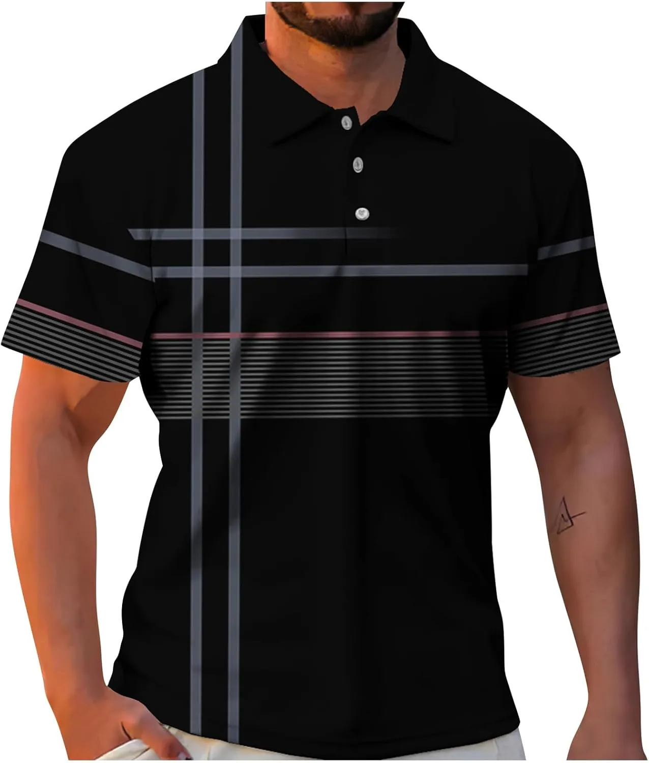 Ymosrh Men's Polo Shirts Short Sleeve Shirt Stretch Short Casual Golf Shirts Slim Fit Collared Shirts Short, S-3XL