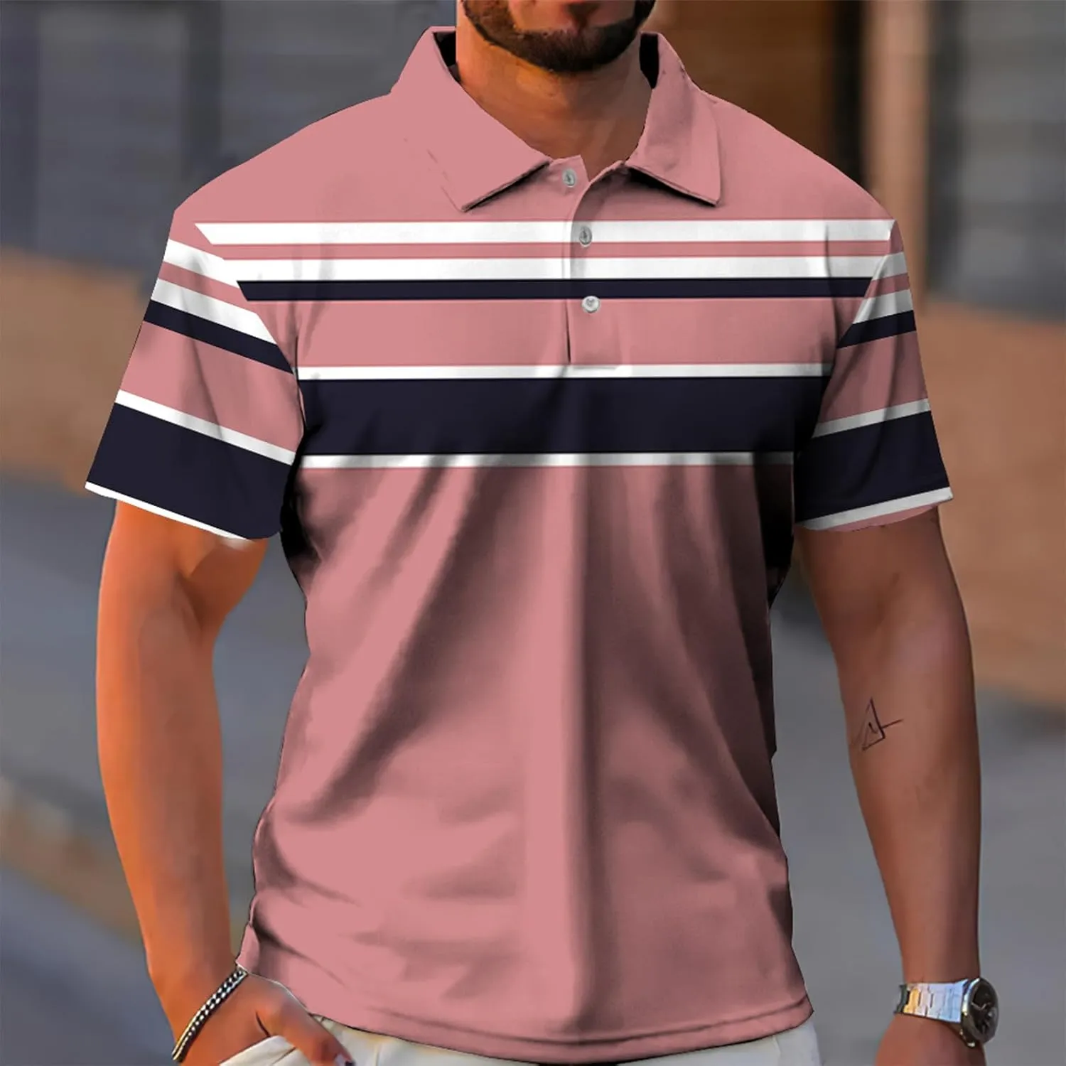 Ymosrh Men's Polo Shirts Short Sleeve Shirt Stretch Short Casual Golf Shirts Slim Fit Collared Shirts Short, S-3XL